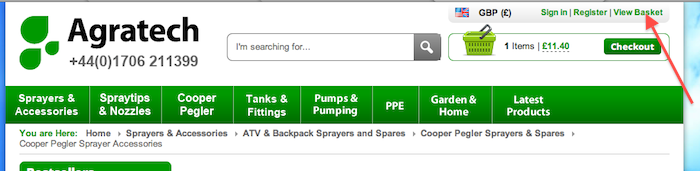 Top of website page